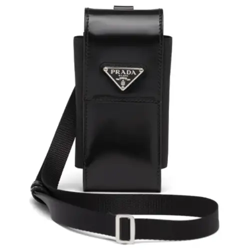 PRADA Shiny Leather Cell Phone Pouch Men's Black