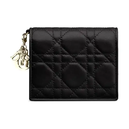 DIOR Lady Dior Flap Sheepskin Wallet Mini Women's Black