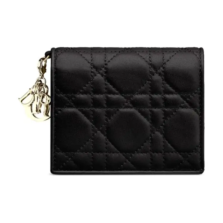 DIOR Lady Dior Flap Sheepskin Wallet Mini Women's Black