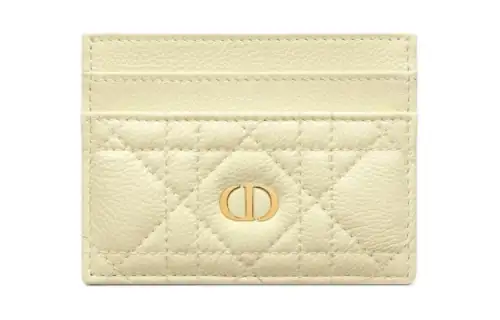 DIOR Wicker Pattern Calfskin Card Holder Card Holder Women's Light Yellow