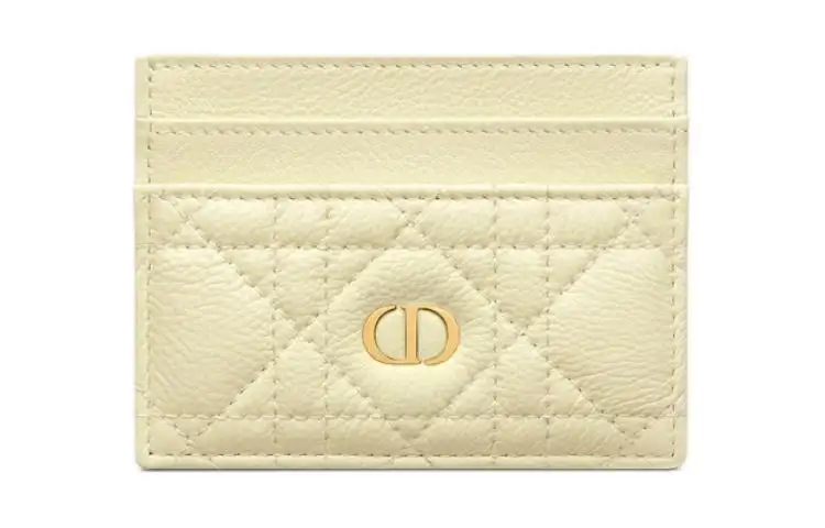 DIOR Wicker Pattern Calfskin Card Holder Card Holder Women's Light Yellow