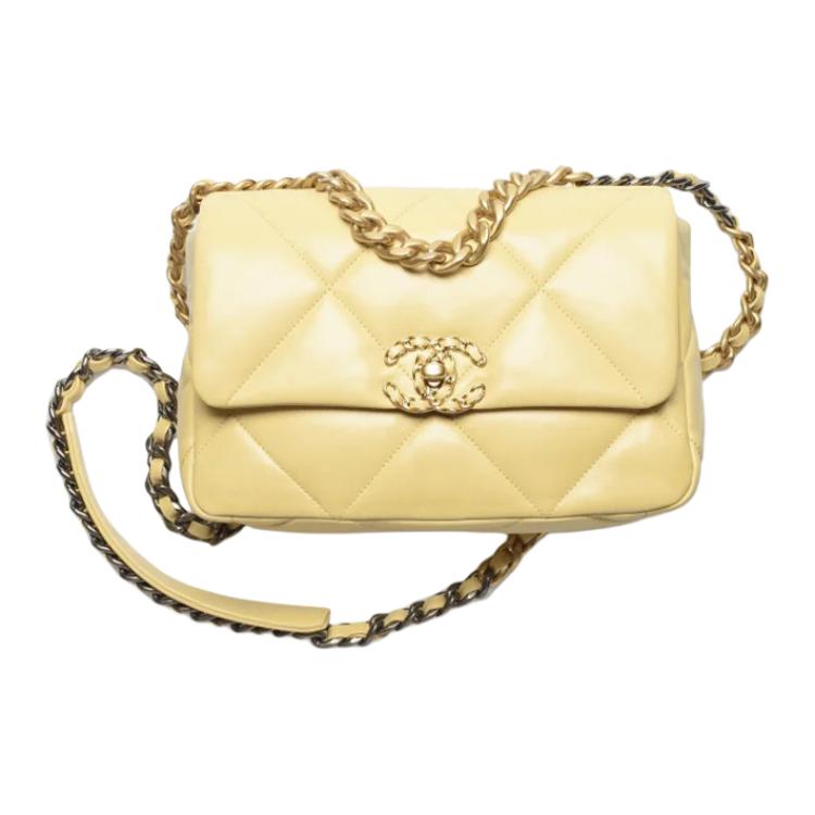 CHANEL 19Bag Sheepskin Shoulder Bag, Crossbody Bag Small Women's Light Yellow