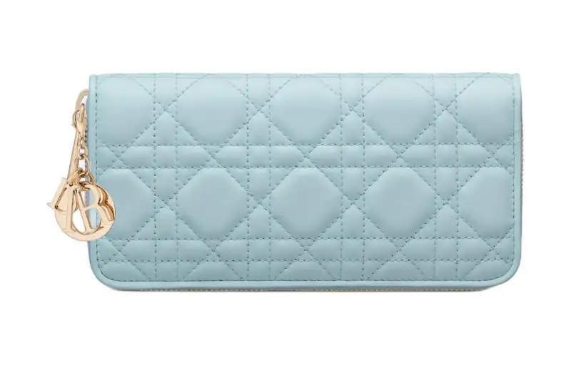 DIOR Lady Dior Lambskin Wallet Women's Sky Blue