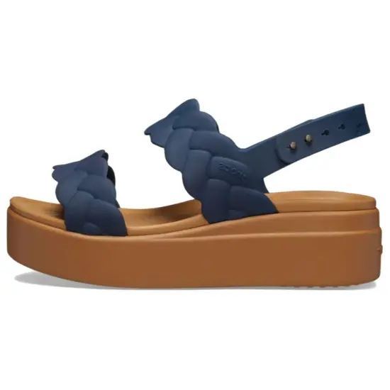 Crocs Brooklyn Woven Wedge Sandals 'Blue Brown' Women's