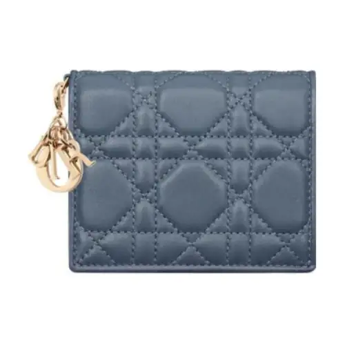 DIOR Lady Dior Wicker Pattern Lambskin Wallet Mini Women's Blue