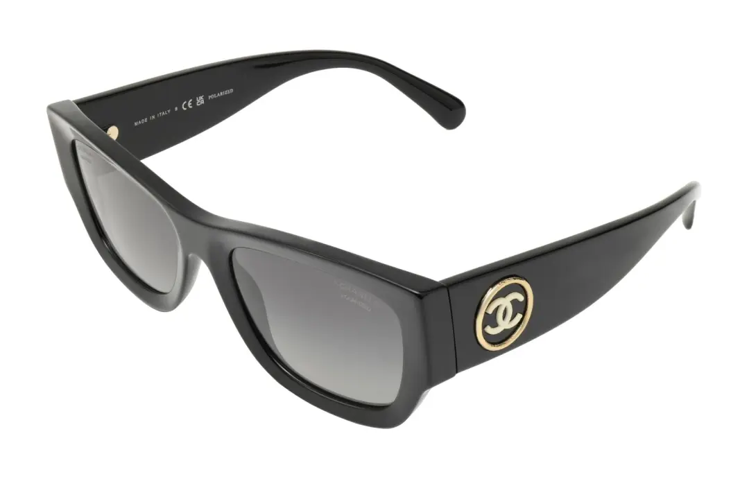 CHANEL Irregular Shape Sunglasses Women's Black