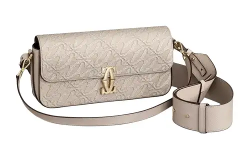 CARTIER C De Cartier Collection Calfskin Shoulder Bag, Crossbody Bag Women's Beige