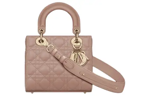 DIOR Lady Dior Wicker Pattern Sheepskin Handbag, Shoulder Bag, Crossbody Bag, Handbag Small Women's Pink Beige
