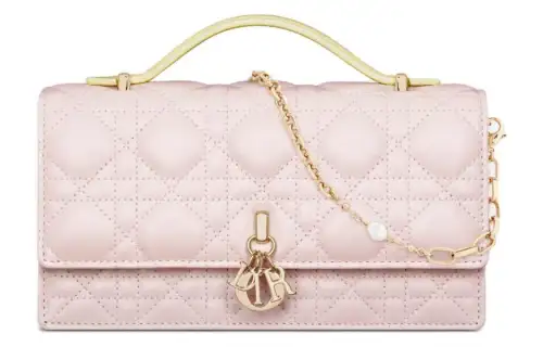 DIOR Wicker Pattern Sheepskin Shoulder Bag, Crossbody Bag Mini Women's Light Yellow & Quartz Pink