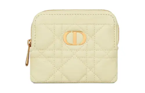 DIOR Caro Cow Leather Wallet Women's Light Yellow