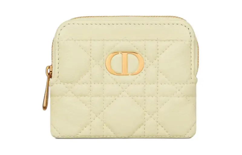 DIOR Caro Cow Leather Wallet Women's Light Yellow