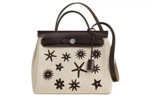 HERMES Herbag Zip H Plume Canvas Shoulder Bag, Crossbody Bag, Handbag 31 Unisex Ebony Brown & Beige