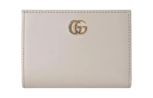GUCCI Textured Leather Wallet Unisex Light Gray