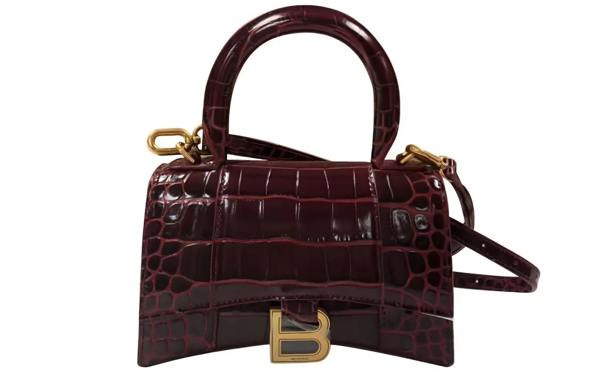 Balenciaga Hourglass Cow Leather Handbag, Crossbody Bag Women's Dark Red