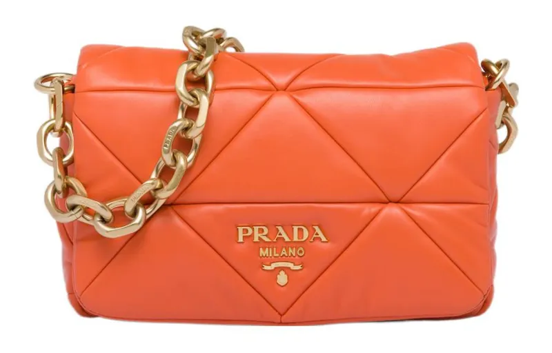 PRADA Soft Sheep Leather Portable Crossbody Bag, Shoulder Bag Women's Orange