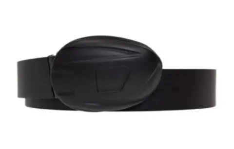 DIESEL Badge Decoration, Smooth Buckle Leather Belts Men's Black Width 3CM