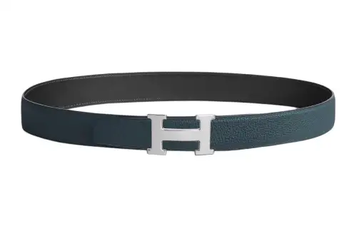 HERMES Palladium Plated Metal, Calfskin Leather Belts Women's Width 3.2cm