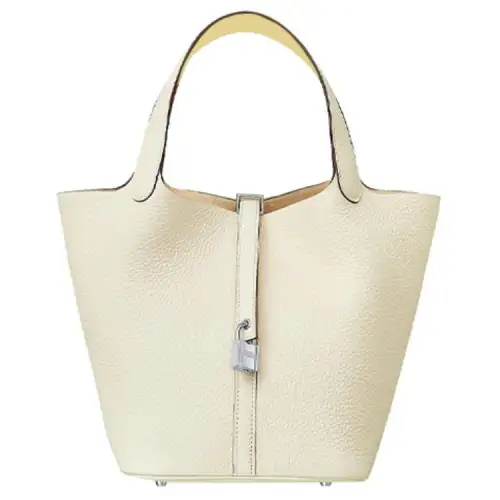 HERMES Picotin Lock Clemence Swift Leather Basket Bag, Bucket Bag, Handbag 22 Women's Cream White & Chick Yellow