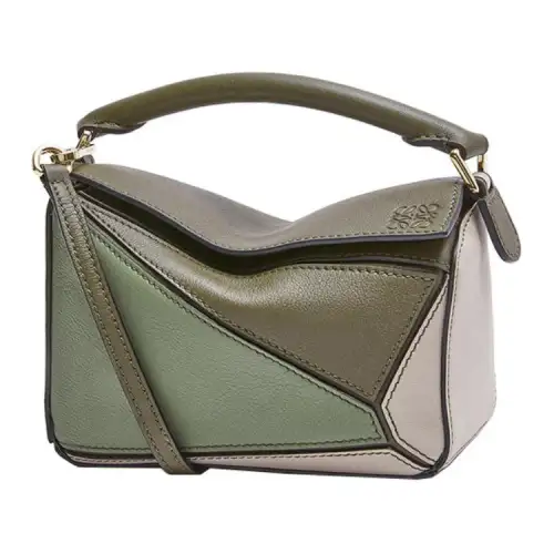 LOEWE Puzzle Calfskin Geometric Puzzle Bag, Handbag, Shoulder Bag, Crossbody Bag Mini Women's Green/Light Oat