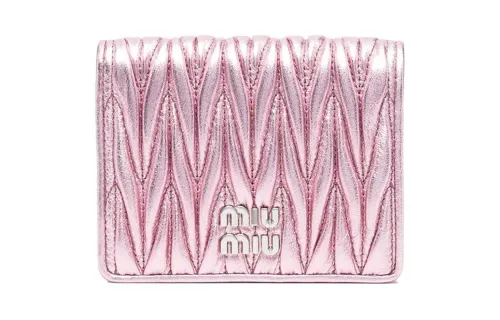 MIU MIU Matelassé Embossed Calfskin Wallet Women's Pink
