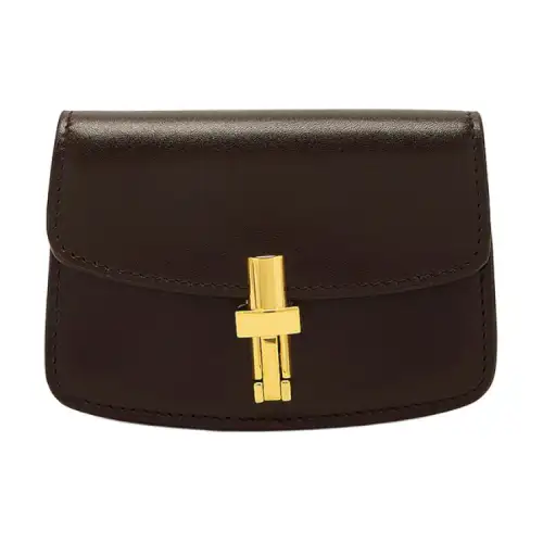 THE ROW Push Lock Closure Bright Cow Leather Wallet Women's Dark Brown