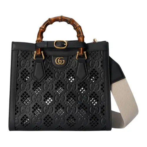 GUCCI Diana Leather Tote Bag, Shopping Bag, Shoulder Bag, Crossbody Bag, Handbag Small Women's Black