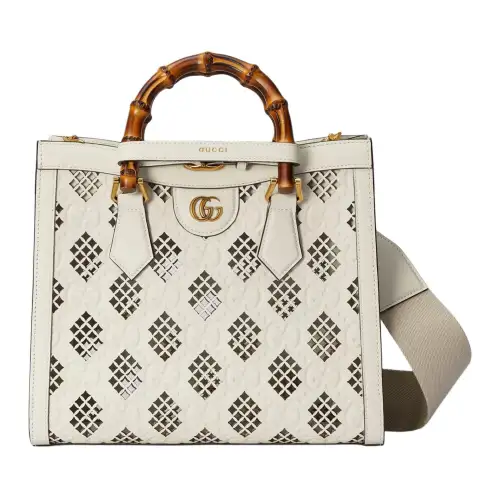 GUCCI Diana Leather Tote Bag, Shopping Bag, Shoulder Bag, Crossbody Bag, Handbag Small Women's Ecru