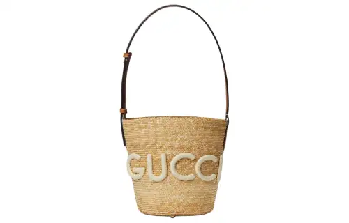 GUCCI Leather Trim Handbag, Shoulder Bag Unisex Natural