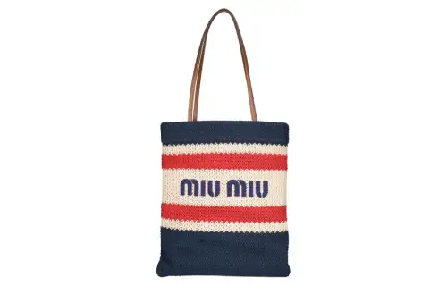 MIU MIU Straw And Wicker Hook Weaving Tote Bag, Shopping Bag, Shoulder Bag, Handbag Small Women's Multicolor Stripes