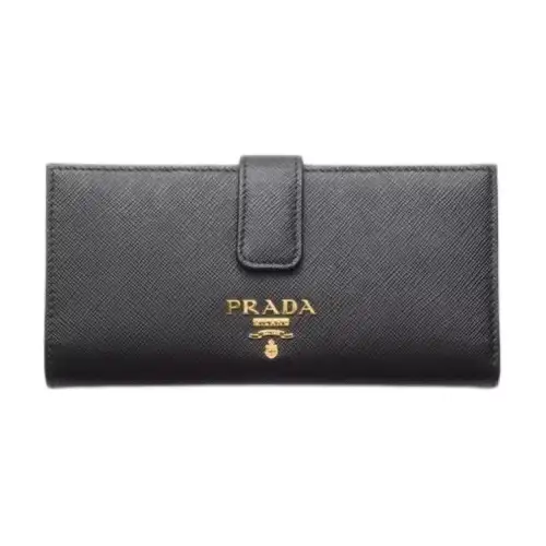 PRADA Saffiano Leather Wallet Women's Black & Light Pink