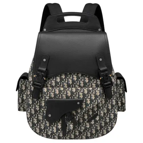 DIOR Gallop Oblique Printed Fabric With Grain Cow Leather Backpack Large Men's Beige & Black