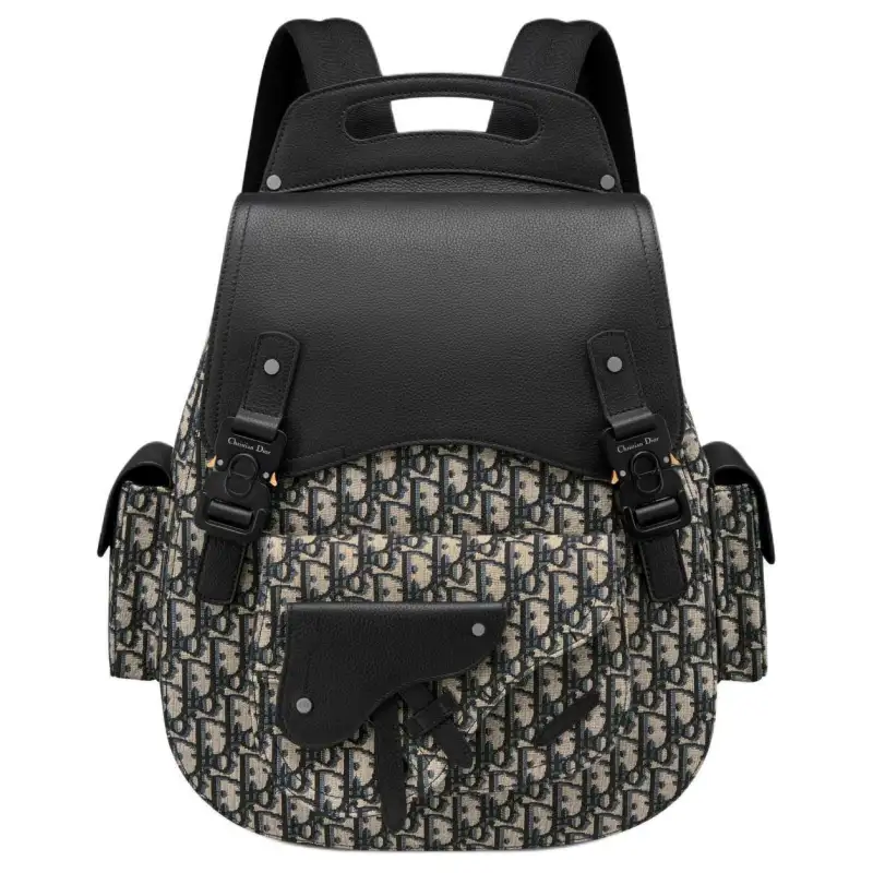 DIOR Gallop Oblique Printed Fabric With Grain Cow Leather Backpack Large Men's Beige & Black