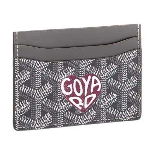 GOYARD Saint Sulpice Canvas With Calfskin Card Holder Card Holder Unisex Gray & Burgundy Small Heart