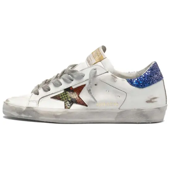 Golden Goose Super-Star Stylish Skateboarding Shoes Women's White Starry Blue Tail Vintage Version