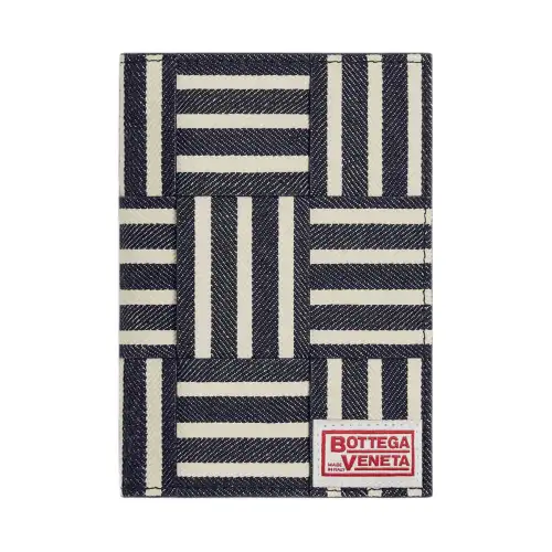 Bottega Veneta Cotton Passport Holder Men's Marine Blue & White