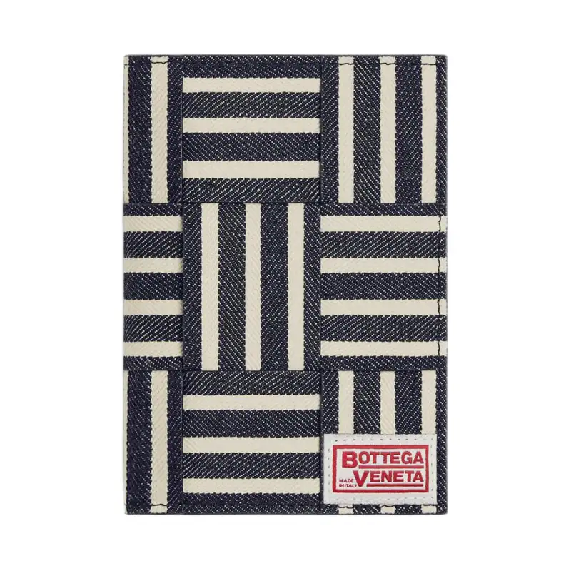 Bottega Veneta Cotton Passport Holder Men's Marine Blue & White