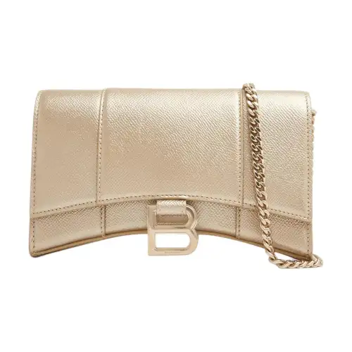 Balenciaga Hourglass Denim With Lambskin Hourglass Bag, Shoulder Bag, Crossbody Bag, Wallet Regular Women's Gold