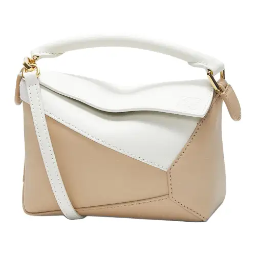 LOEWE Puzzle Cow Leather Crossbody Bag, Shoulder Bag Mini Women's Soft White & Beige