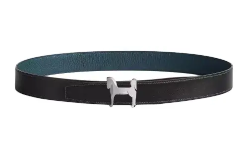 HERMES Panache Metal Calfskin Leather Belts Men's Width 3.2cm