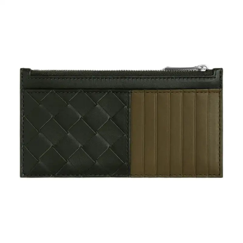 Bottega Veneta Calfskin Card Holder Men's Dark Green & Mud
