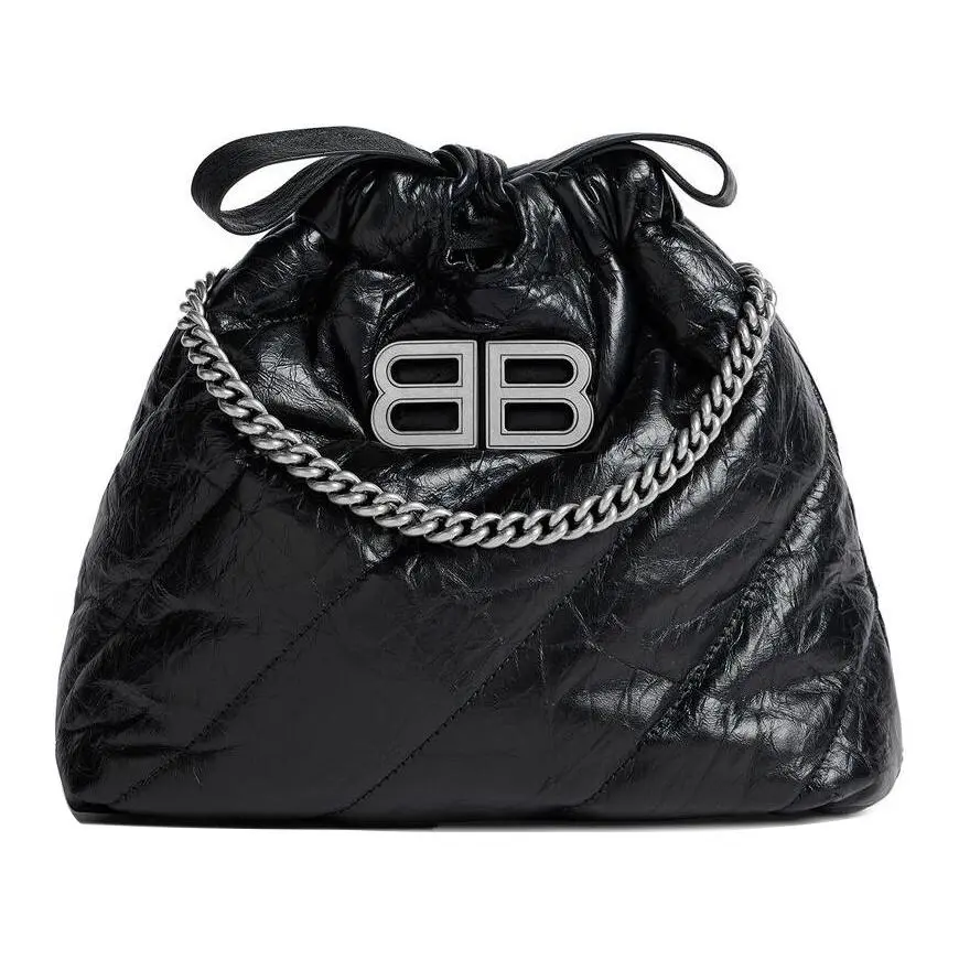 Balenciaga Crush Cow Leather Trash Bags, Shoulder Bag, Crossbody Bag Women's Black