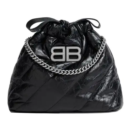 Balenciaga Crush Cow Leather Trash Bags, Shoulder Bag, Crossbody Bag Women's Black