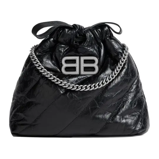 Balenciaga Crush Cow Leather Trash Bags, Shoulder Bag, Crossbody Bag Women's Black