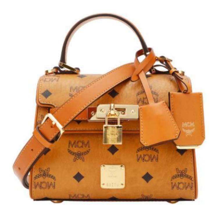 MCM Essential Visetos Origina Presbyopia printed cowhide hand-held shoulder crossbody bag mini women's brown cognac