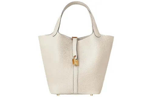 HERMES Picotin Lock Clemence Bullock Leather Basket Bag, Bucket Bag, Handbag 22 Women's 10 Craie Milkshake White