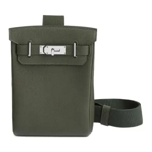 HERMES Hac A Dos Silver Tone Buckle Togo Calfskin Shoulder Bag, Crossbody Bag Small Unisex Gray Green