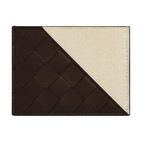 Bottega Veneta Intrecciato Canvas With Sheepskin Card Holder Women's Chocolate With Natural
