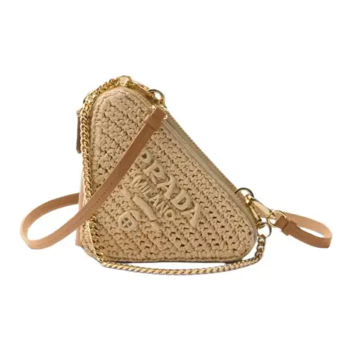 PRADA Woven Fabric One Shoulder Crossbody Clutch Mini Women's Natural