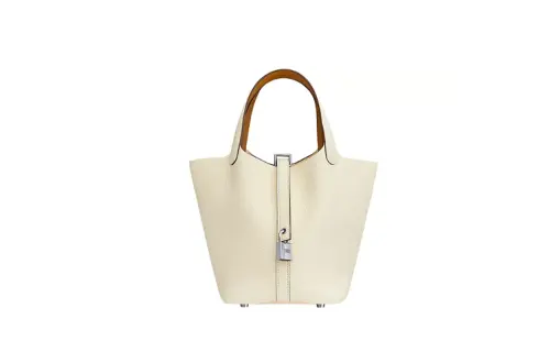 HERMES Picotin Lock Clemence Swift Leather Basket Bag, Bucket Bag, Handbag 22 Women's Cream White/Sesame