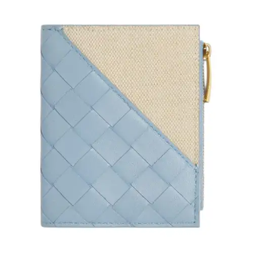 Bottega Veneta Intrecciato Canvas With Sheepskin Wallet Small Women's Ice Blue & Natural